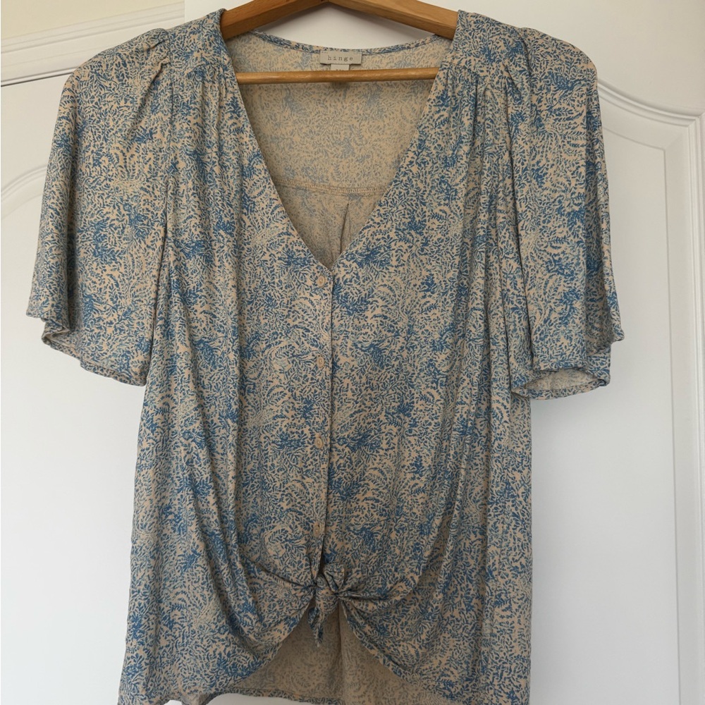 Floral Blue and Cream Women's Top